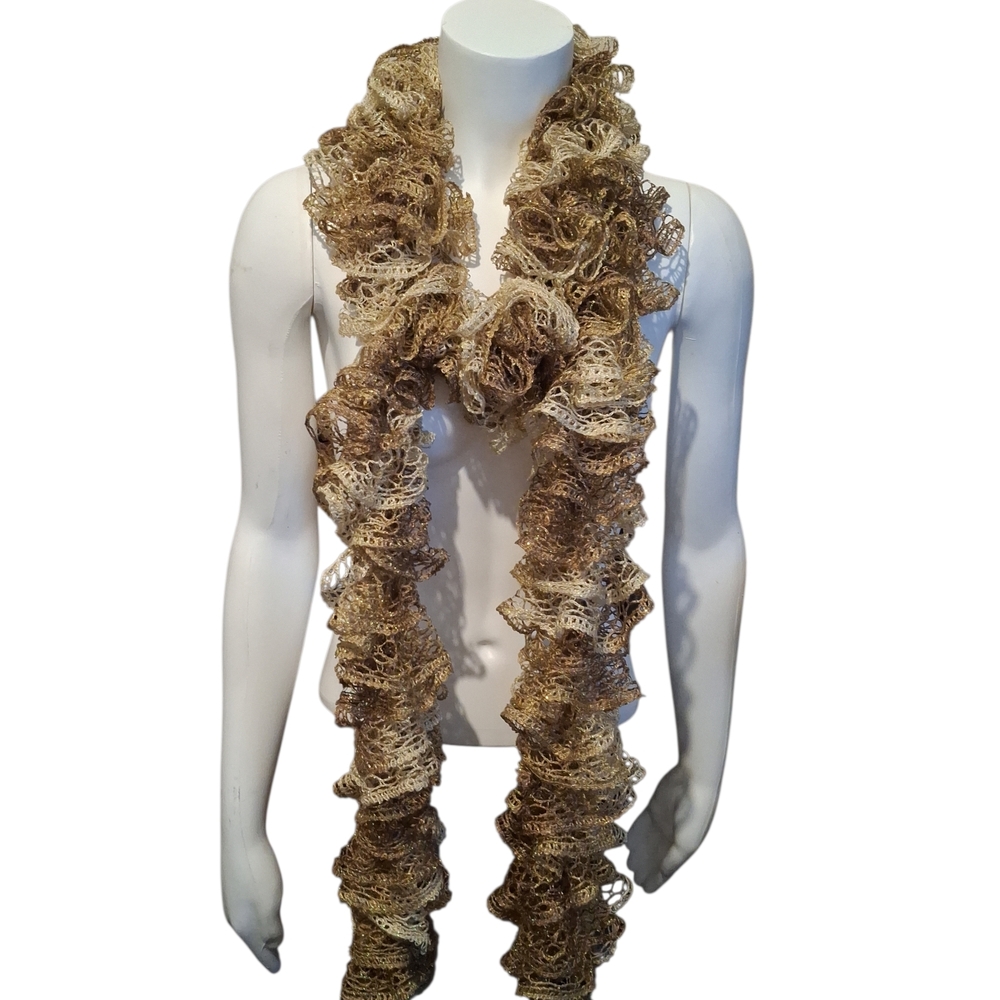 Luxurious Gold and Cream Ruffled Scarf